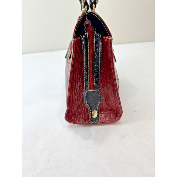 Y2K Red Black Faux Croc Embossed Shoulder Bag Gold Turnlock Snake Print Purse - Picture 5 of 11